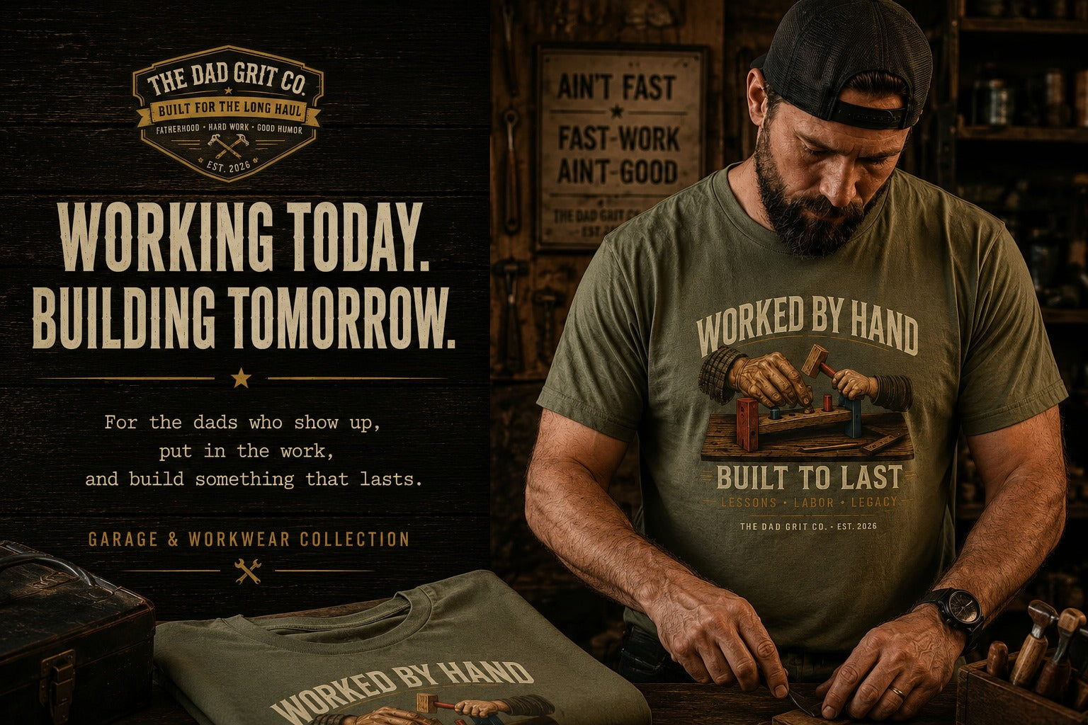 Garage and Workwear Dad collection banner — Working Today, Building Tomorrow